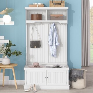 4-in-1 Design Coat Racks with Storage Shoe Bench and 4 Hooks for Living ...