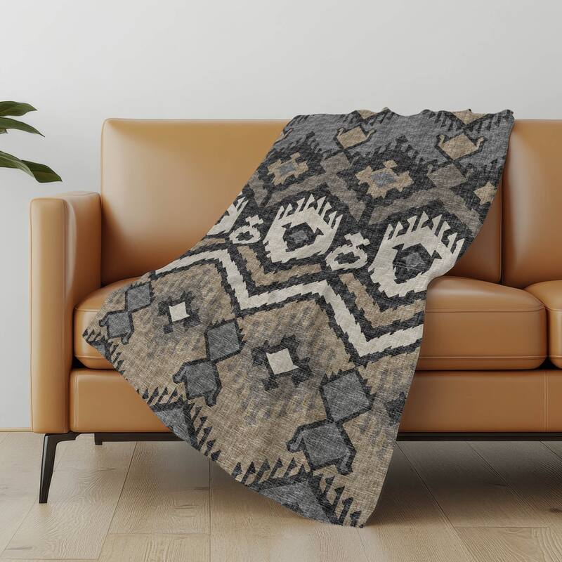 Premium Machine Washable ASB108 Sherpa Boho Global Throw Blanket - Desert - 4'2" x 5'10"
