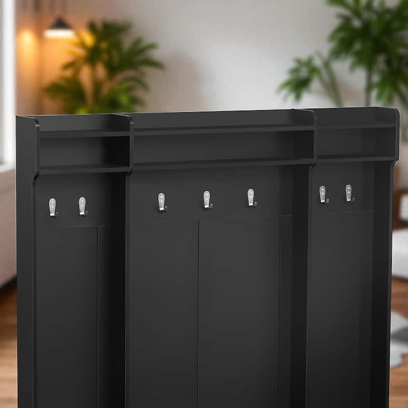 58.8 in Wide Hall Tree with Bench, 7 Hooks, 2 Drawers, Adjustable Shelves, Entryway Coat Rack Organizer, 76.7 in H