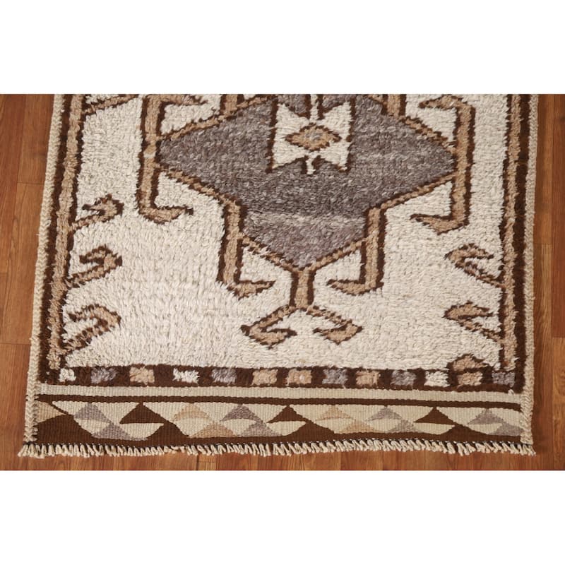 Geometric Anatolian Turkish Runner Rug Hand-knotted Wool Carpet - 3'5"x 11'11"