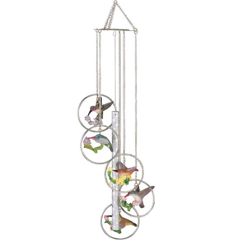 Q-Max 24" Long 5-Ring Polyresin Hummingbird Wind Chime Garden Patio Decoration