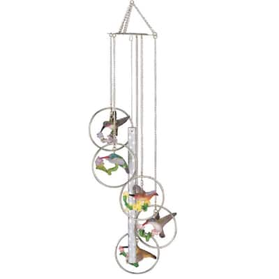 Q-Max 24" Long 5-Ring Polyresin Hummingbird Wind Chime Garden Patio Decoration