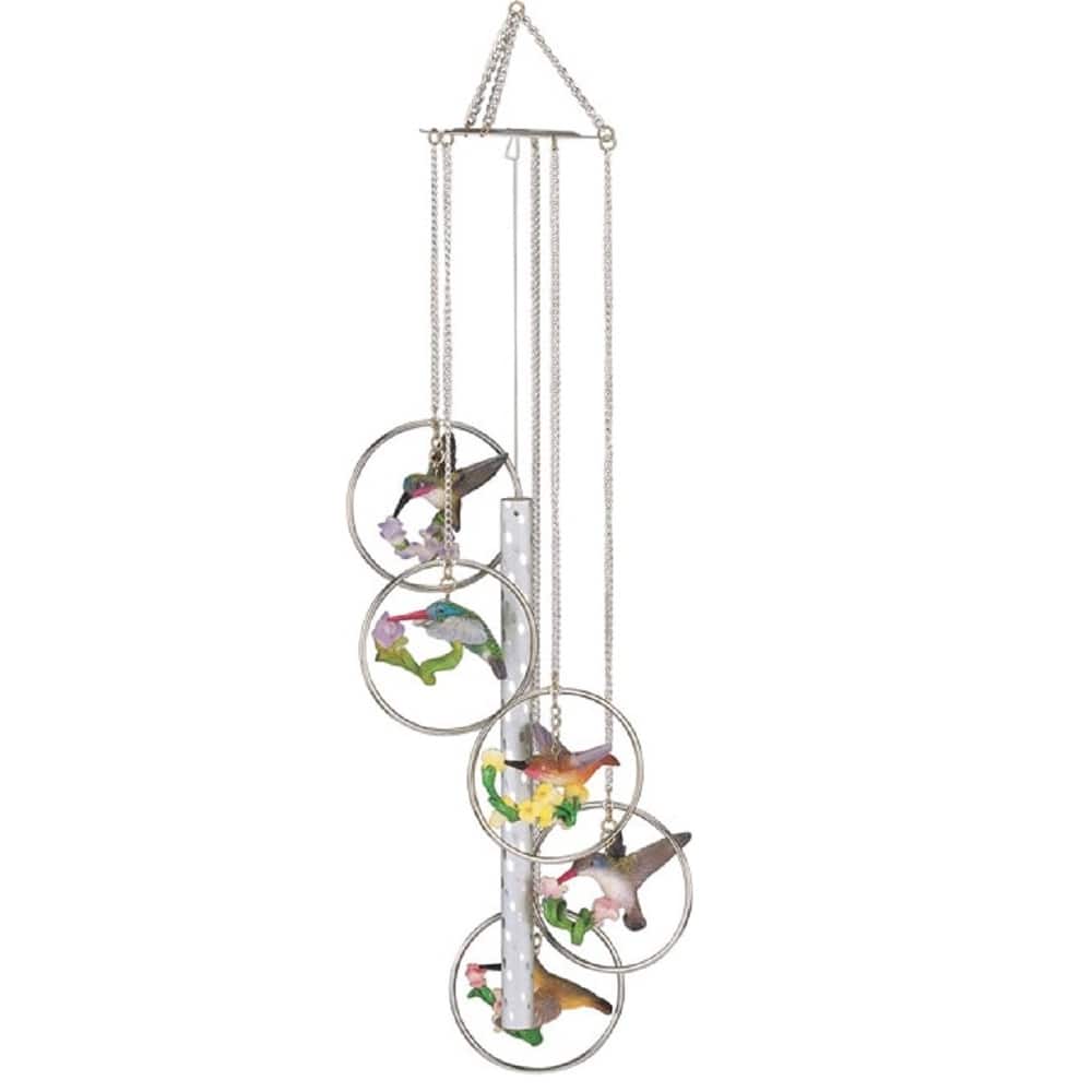 Q-Max 24" Long 5-Ring Polyresin Hummingbird Wind Chime Garden Patio Decoration