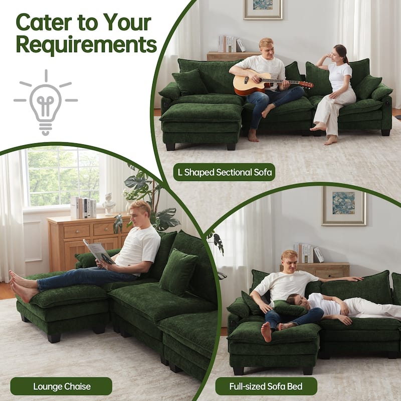 Modular Sectional Sofa Set Convertible Sectional Sleeper Sofa with Chaise for Apartment