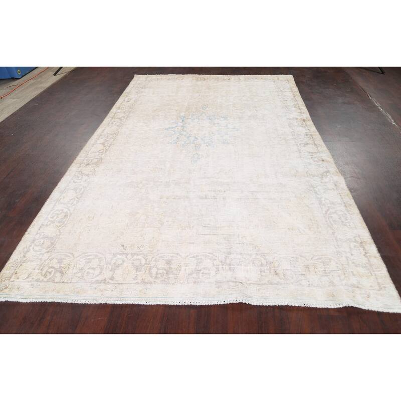 Muted Distressed Kerman Persian Area Rug Wool Hand-knotted Carpet - 6'3" x 9'11"