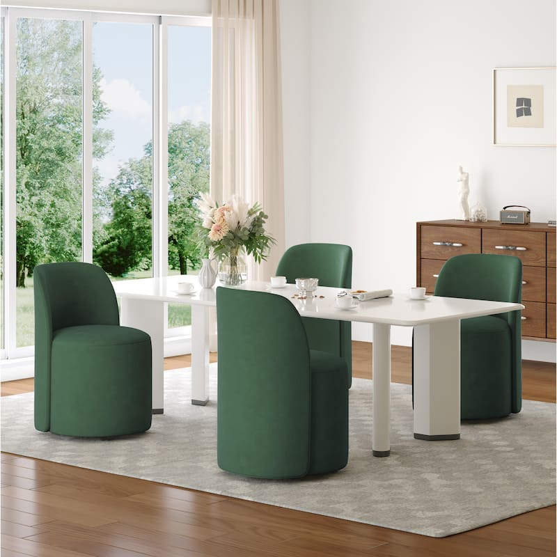 Modern Linen Upholstery Dining Chair Barrel Chair - VELVET - VELVET GREEN 4SET