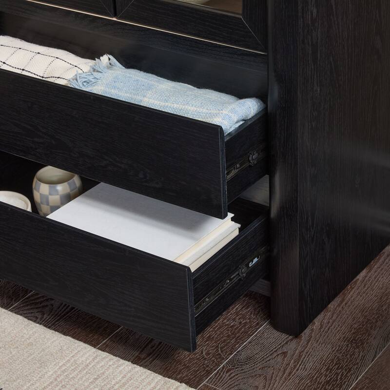 Walker Edison Modern Wood Bookshelf with Glass Doors and Drawer Storage