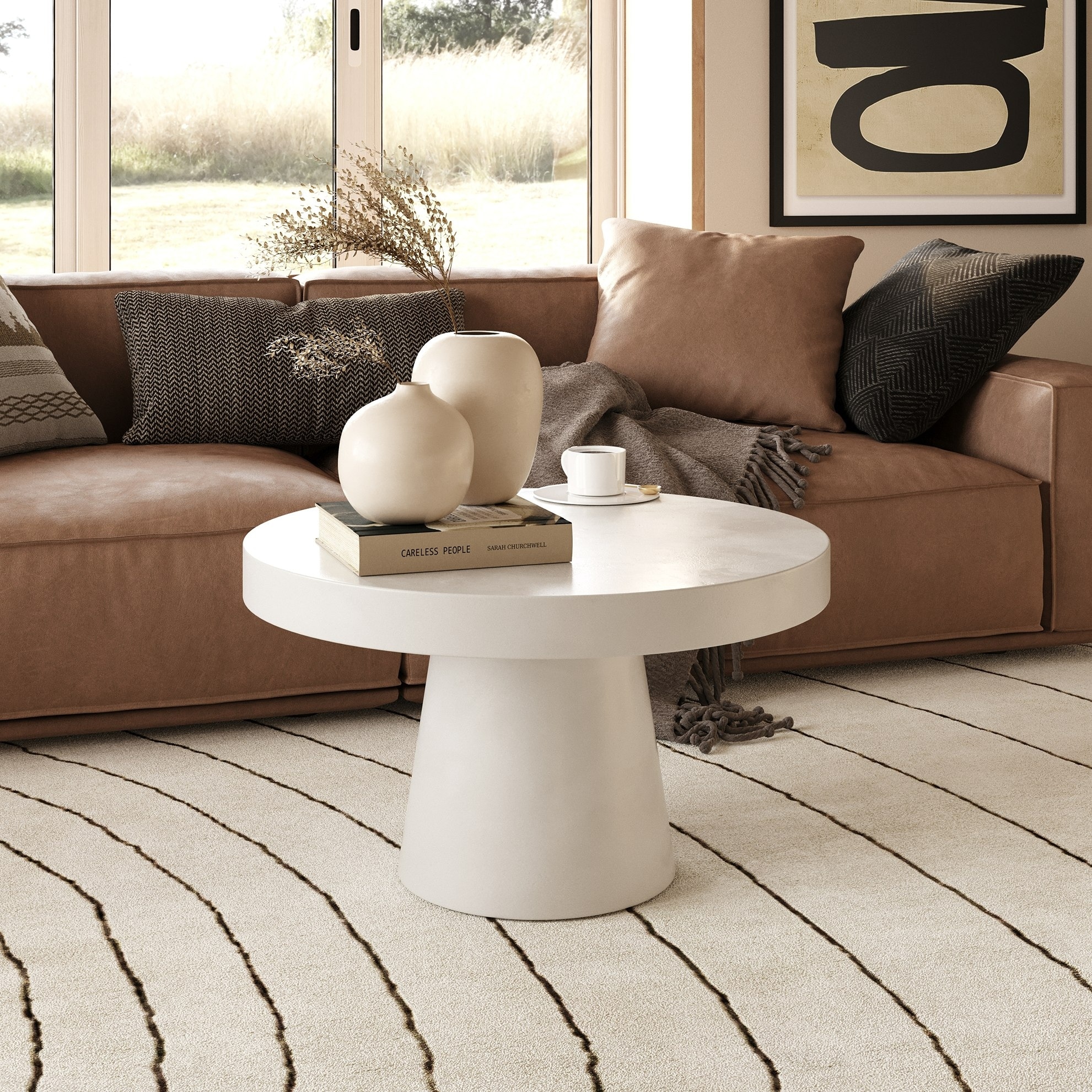Modrest Desoto Modern White Concrete Round Coffee Table