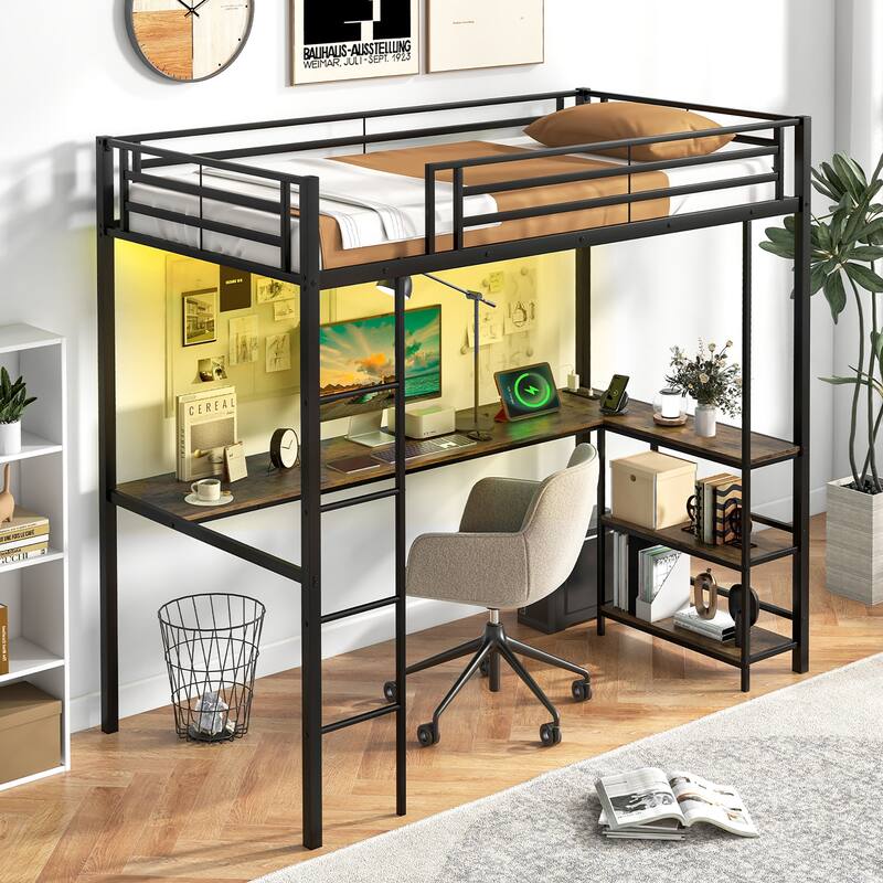 Gymax Twin Size LED Bed Frame w/ Charging Station Upholstered