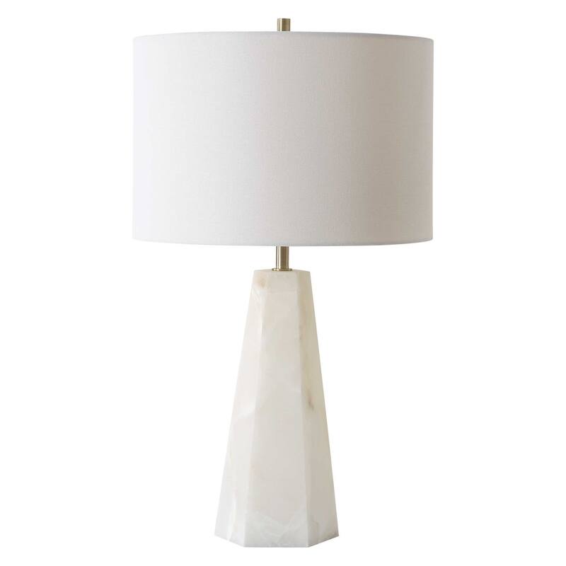 Accent Table Lamp, Cream Marble Base, Off White Linen Shade, 23 Inch