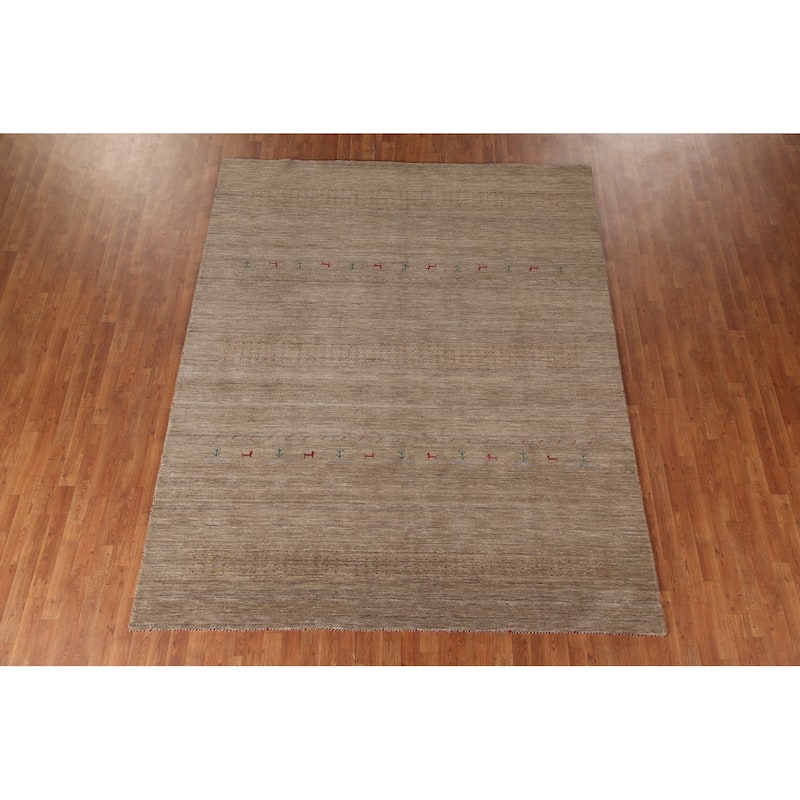 Brown Gabbeh Indian Area Rug Handmade Oriental Wool Carpet - 7'11"x 9'10"