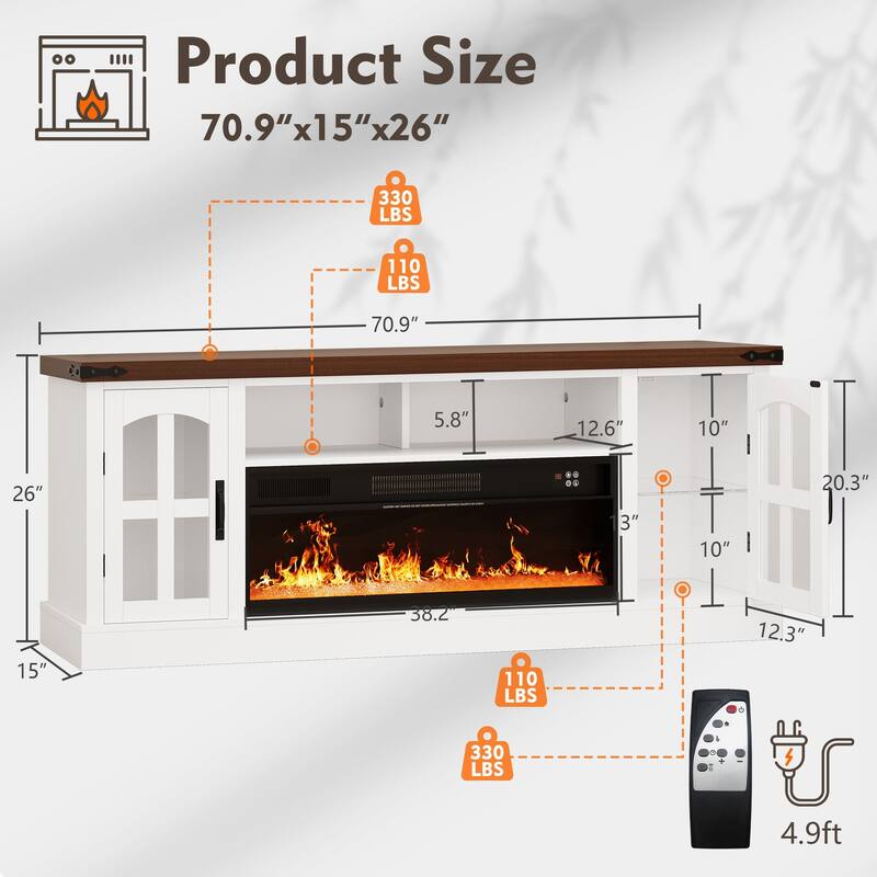 Gymojoy Fireplace 71" TV Stand with 36" Electric Fireplace, Media Console for Up to 80" TVs, LED Lights Entertainment Center.