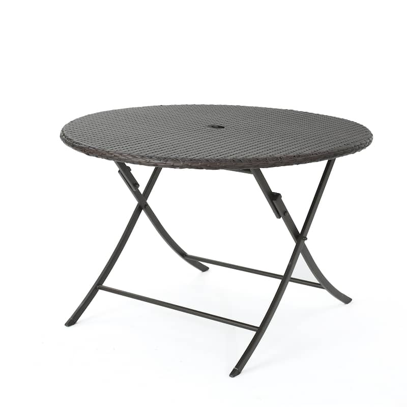 Riad Outdoor Wicker Round Foldable Dining Table with Unbrella Holeby Christopher Knight Home - Multibrown