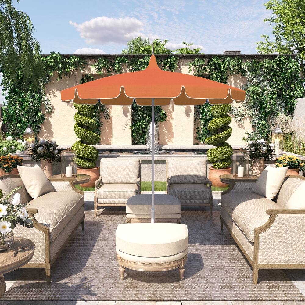 California Umbrella 85' Classic Pagoda Series Patio Umbrella With White Aluminum Pole Push Lift Sunbrella