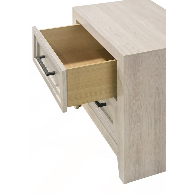 1pc Contemporary Two-Drawer Nightstand with Geometric Design and Off-White Finish
