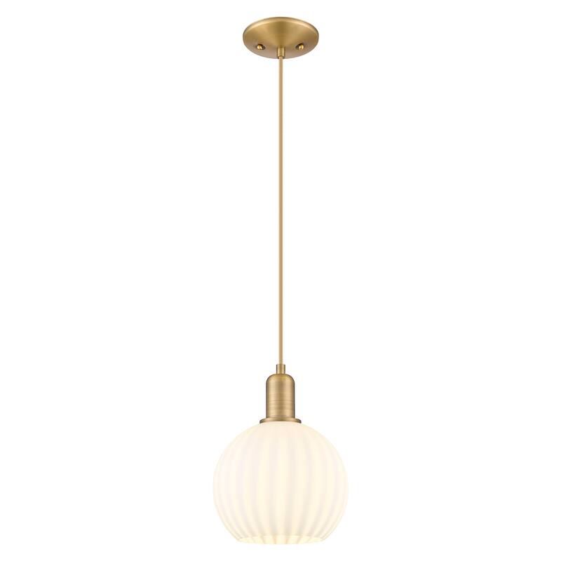 Innovations Lighting Endless Possibilities Arcadia - White Venetian - 1 Light 8" Cord Hung Mini Pendant - Brushed Brass