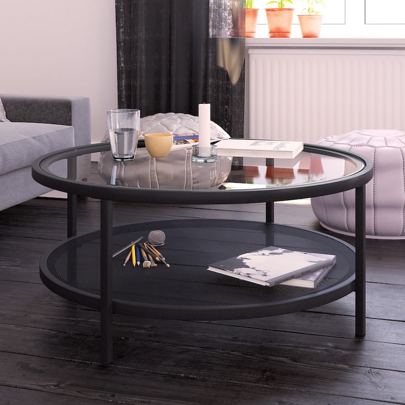 Carbon Loft Mornie Industrial Metal Round Coffee Table in Blackened Bronze