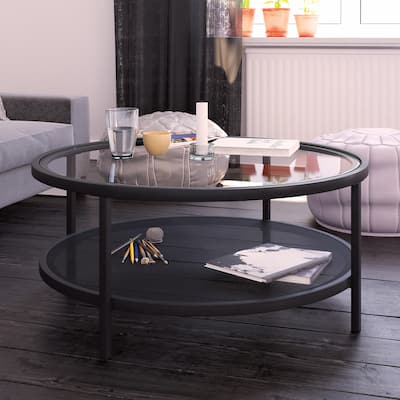 Carbon Loft Mornie Industrial Metal Round Coffee Table in Blackened Bronze