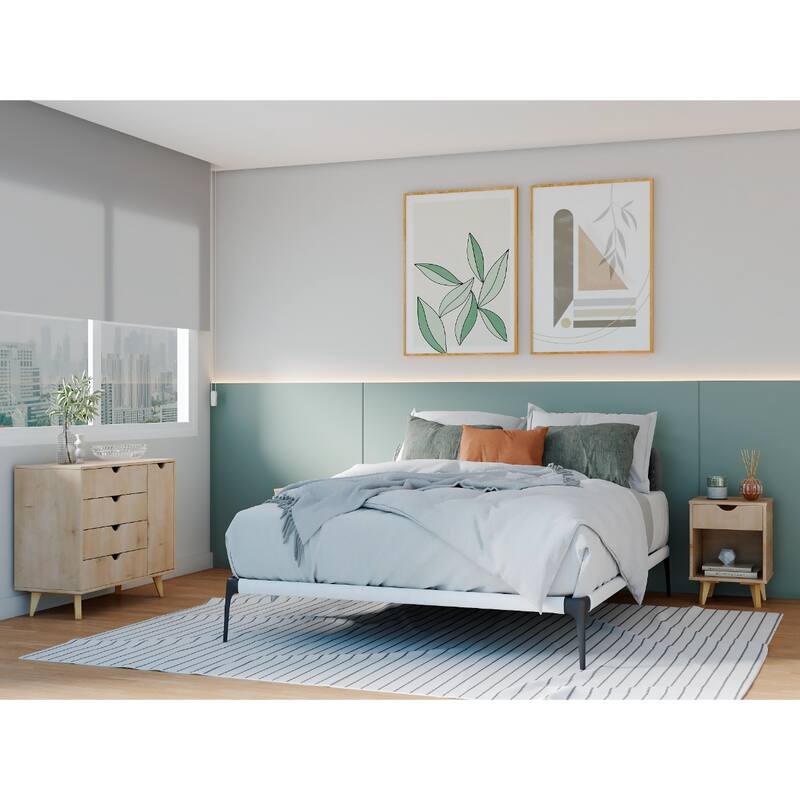 35" Natural Solid Wood Four Drawer Combo Dresser