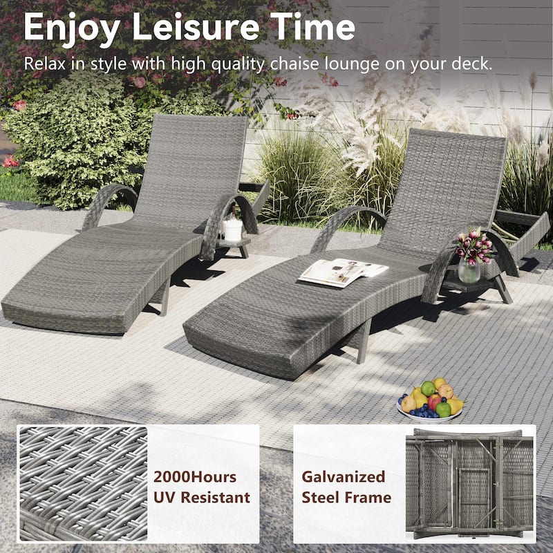 Outdoor Wicker Chaise Lounge Chairs Set of 2