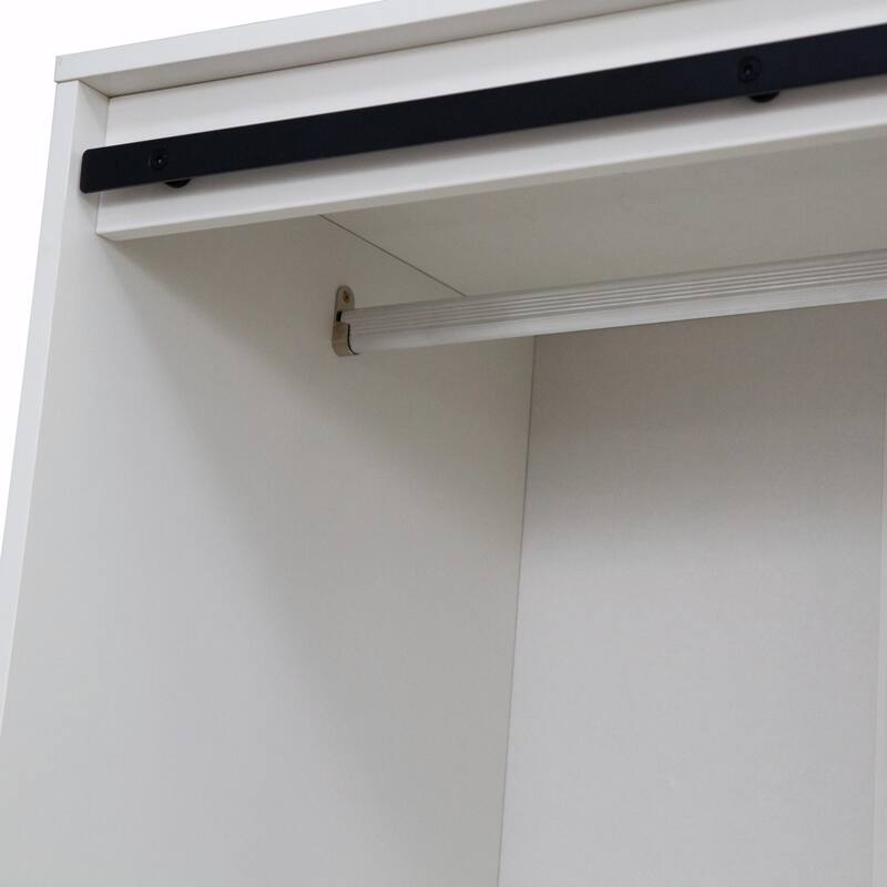 Tall Bedroom Armoire Wardrobe Closet - Clothing Storage Cabinet with Hanging Rod, Barn Doors