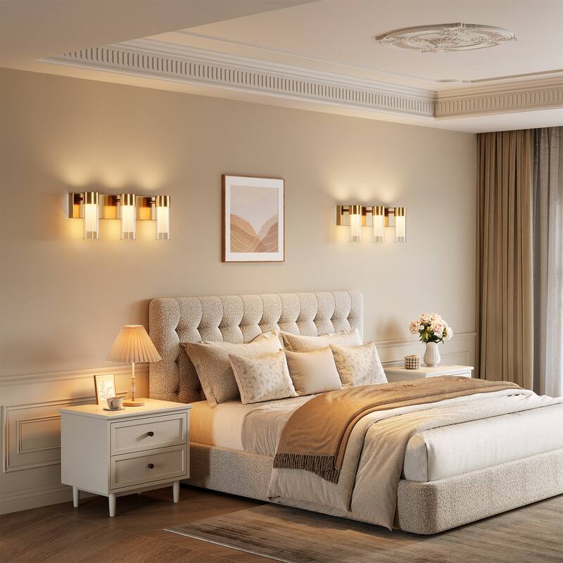 3-Light Vanity Lights Over Mirror, Wall Sconces with Clear Glass Shades for Bathroom Hallway Bedroom