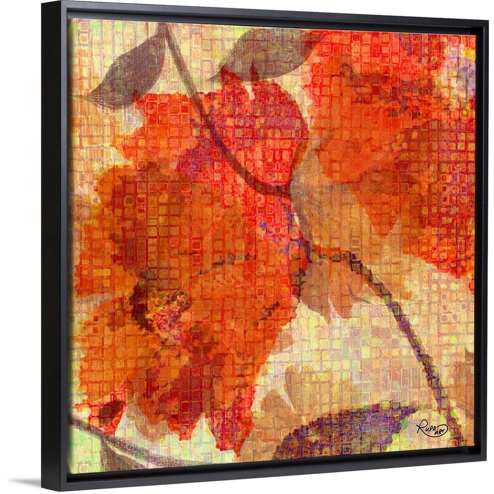 Shop Orange Abstract Floral Black Float Frame Canvas Art