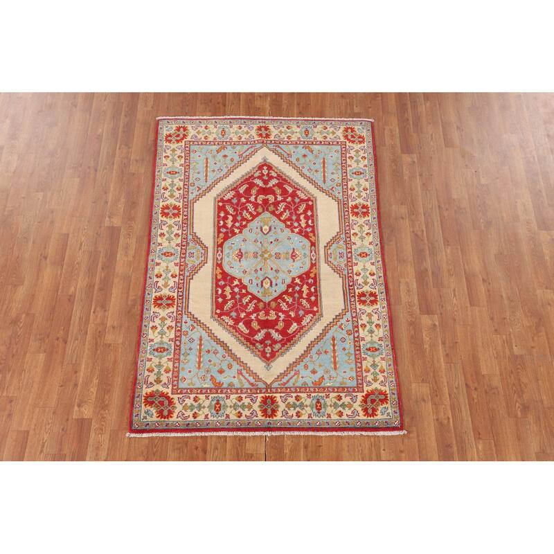 Kazak Oriental Area Rug Handmade Blue Wool Carpet - 4'0"x 5'11"
