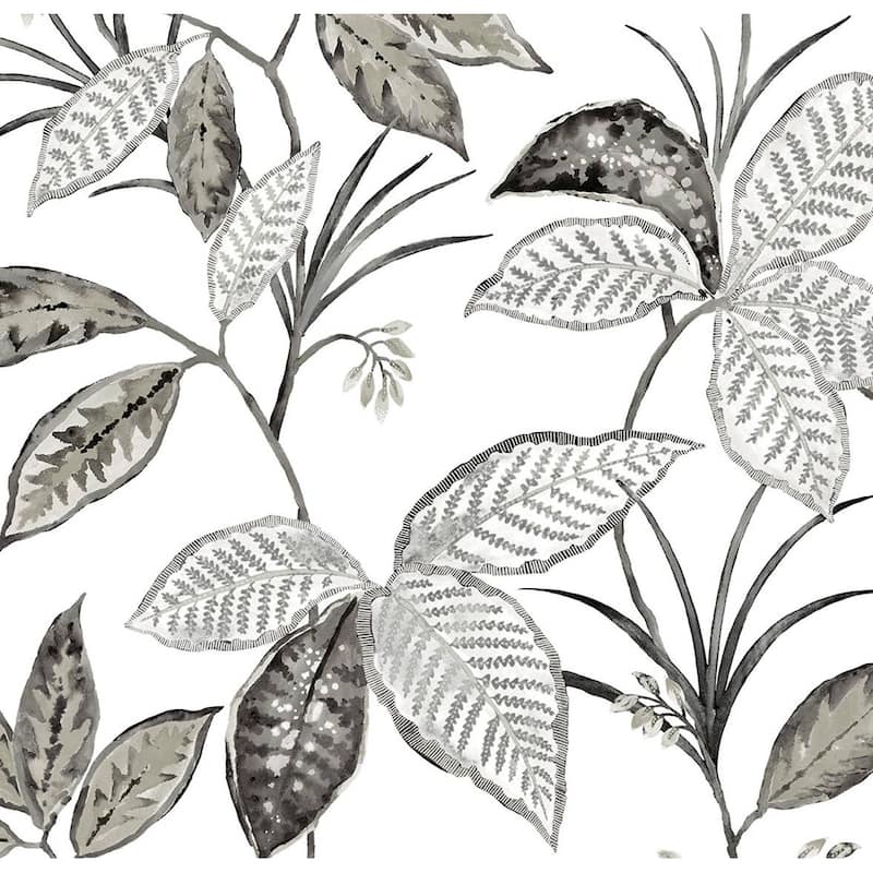 NextWall Boho Leaf Trail Peel and Stick Wallpaper - 20.5 in. W x 18 ft. L - Greystone