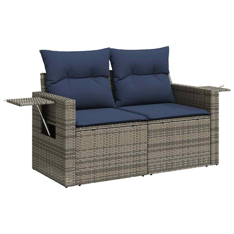 vidaXL 5 Piece Patio Sofa Set with Cushions Black Poly Rattan - 21.7" x 24.4" x 27.2"
