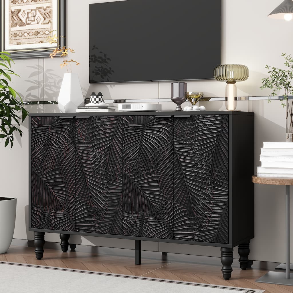 47.2" Media Console Table, TV Storage Stand w/ 2 Cabinets Entertainment Center w/ Solid Wood Legs for TVs up to 43''