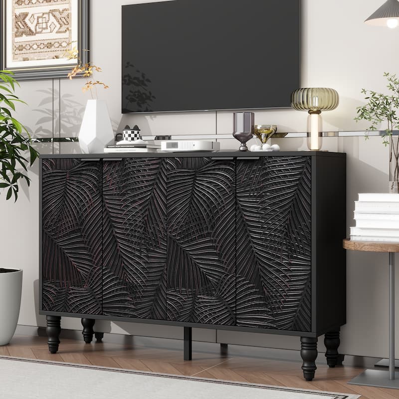 47.2" Modern TV Stand, Entertainment Center Media Console with 2 Spacious Storage Space, Solid Legs and Anti-tip Device - Black
