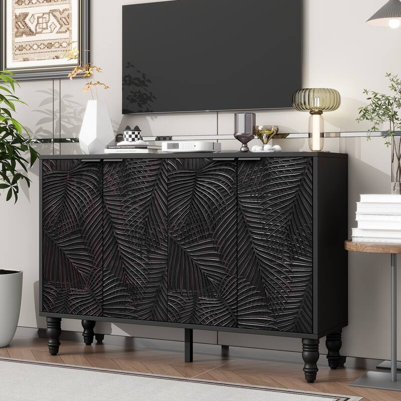 47.2'' Modern TV Stand Media Console with Wood Legs, Entertainment Center for TVs up to 43'' for Living Room - Black