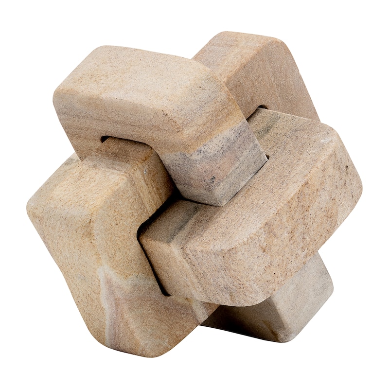 Modern Glam Interlocking Marble Sculpture, 5", Brown - 5" x 5" x 5"