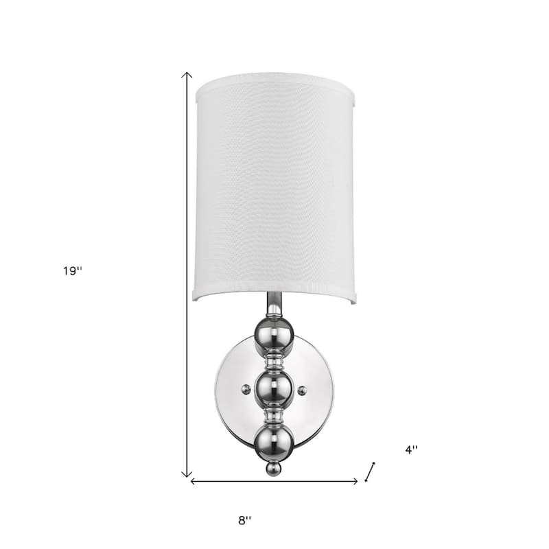 Chrome Wall Sconce Flush Mount Light with Fabric Shade and E12 Candelabra Base Dry Location Use - 19" H x 8" W x 4" D