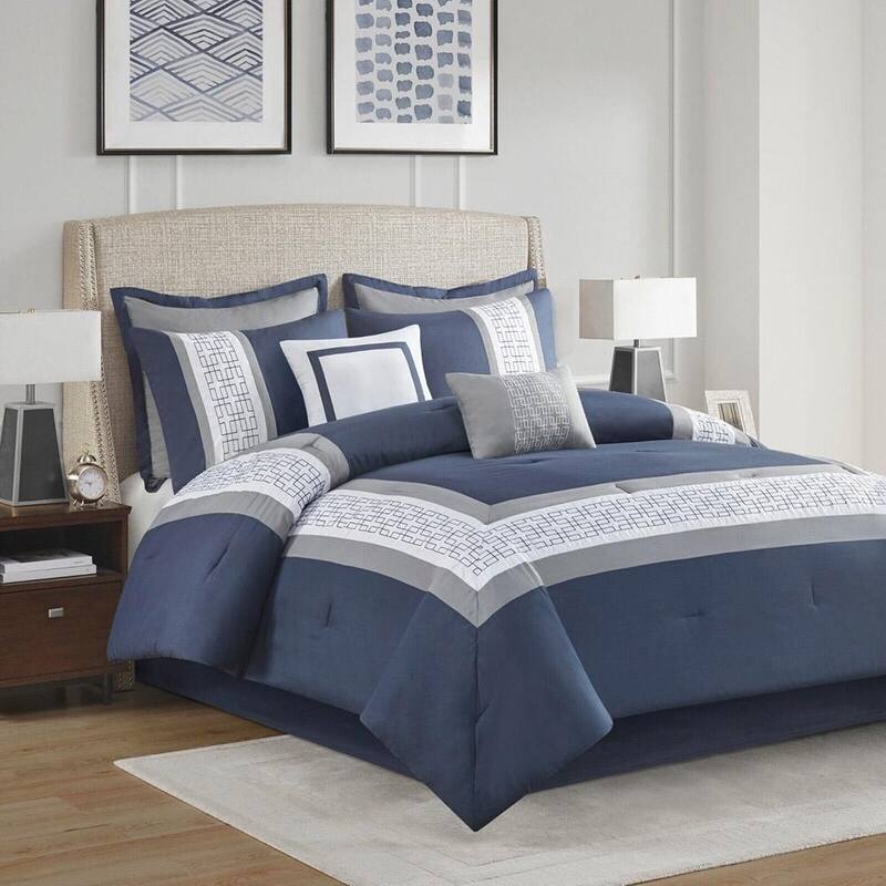 8pc Queen Embroidered Comforter Set Navy On Sale Bed Bath & Beyond
