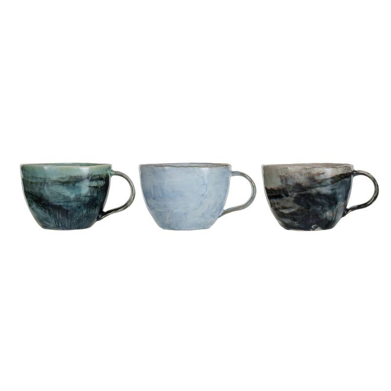 Stoneware Mug with Marble Finish - 5.5"L x 4.4"W x 3.0"H - 5.5"L x 4.4"W x 3.0"H - Multi - 3 Piece