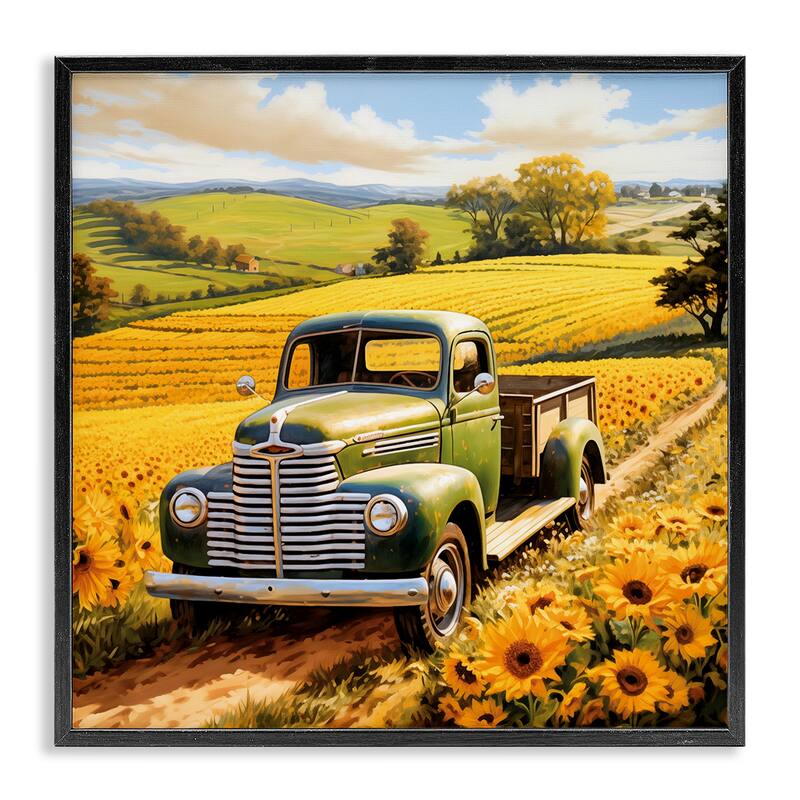 Stupell Truck Through Sunflower Field Framed Giclee Art Design By Heidi Kuntz - 12 x 12 - Black