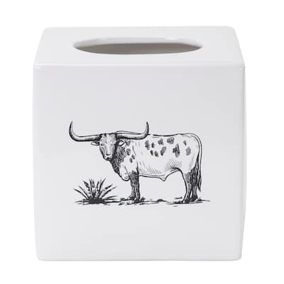 Paseo Road by HiEnd Accents Ranch Life Ceramic Tissue Box Cover - White/Black