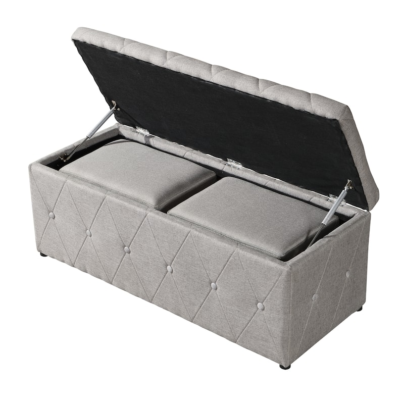 Rectangular Storage Ottoman Short velvet with 2 Set Ottomans