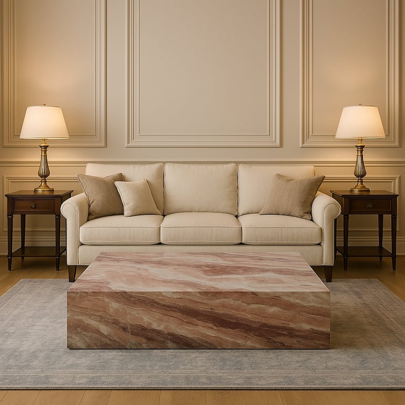 Genuine Marble Block Coffee Table - Rosso Orobico Marble - Marble