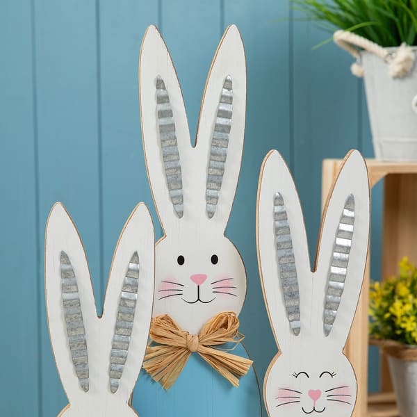 4 Pcs Easter Bunny Table Wooden Signs Bunny Wood Tabletop Easter Decorations Wit