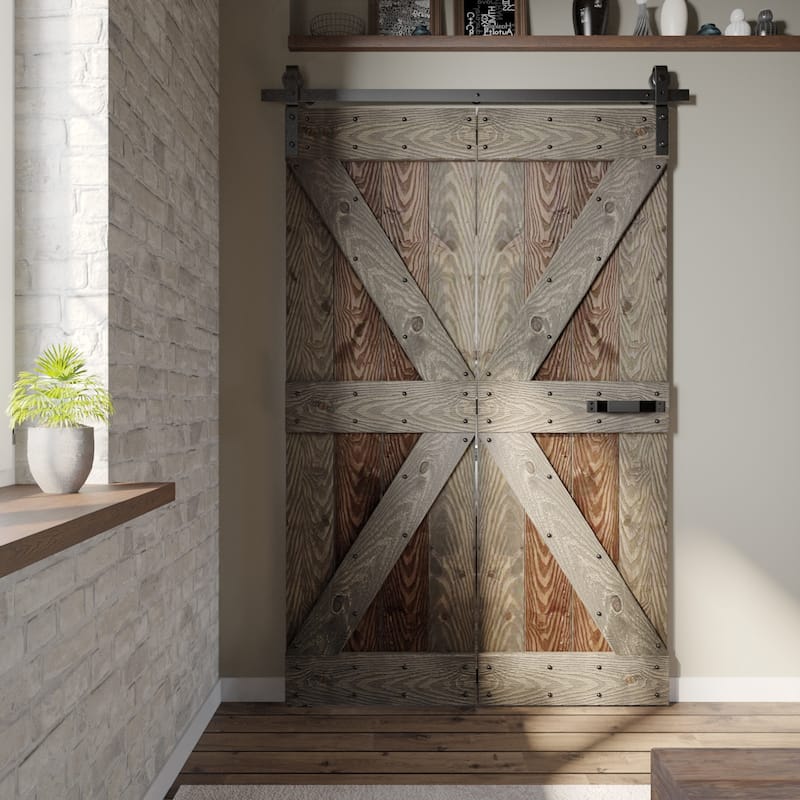 Coast Sequoia 30in./36in./48in./60in./72in. x 84in. Embossing Pine Wood Bi-Fold Barn Door With Sliding Hardware Kit