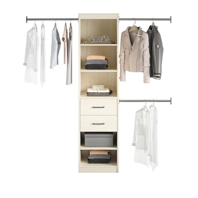 Anmytek Freestanding 5 Shelf 2 Drawer Closet Organizer with 3 Adjustable Hanging Rods Closet Storage System