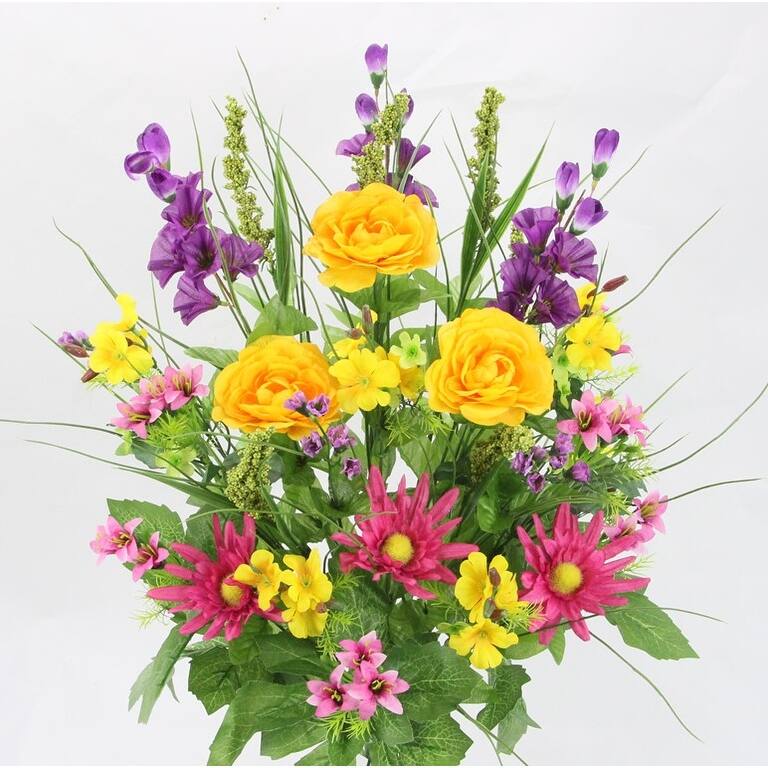 Artificial Dahlia Mixed Bush - 30 Stems Arrangement, Summer Mix - 31-40 Inches