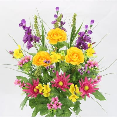 Artificial Dahlia Mixed Bush - 30 Stems Arrangement, Summer Mix - 31-40 Inches