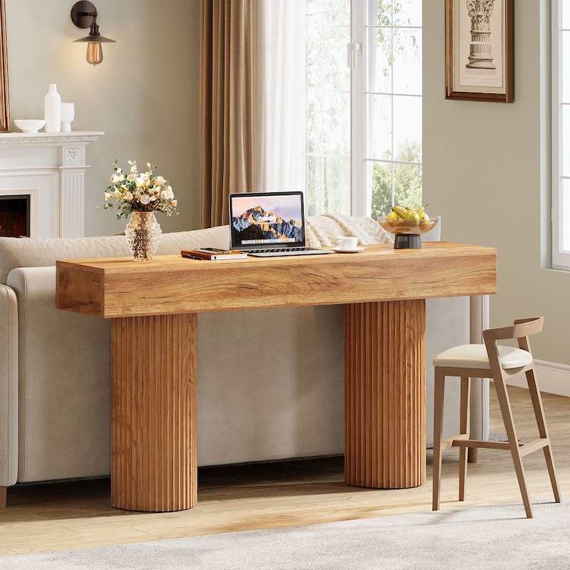 63-Inch Farmhouse Console Table for Entryway, Long Narrow Sofa Table -Rustic Brown - 11.81"D x 62.99"W x 33.46"H