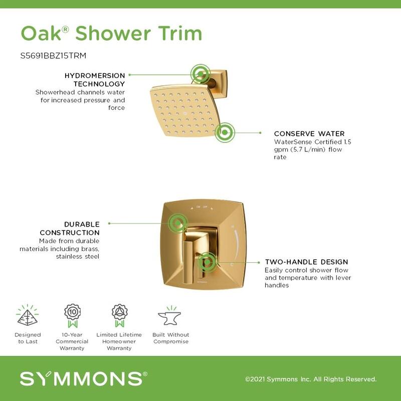 Symmons S569115TRM Oak Shower Only Trim Package with 1.5 GPM Single