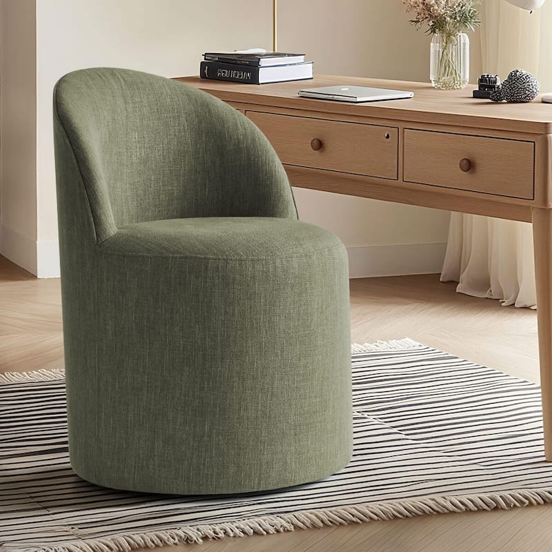 Upholstered Linen Office Chair with Wheels - Green