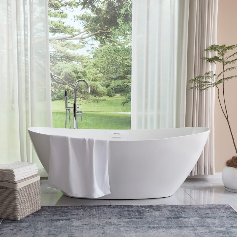 Vanity Art 71" Freestanding Acrylic Soaking Bathtub with Slotted Overflow & Pop-up Drain